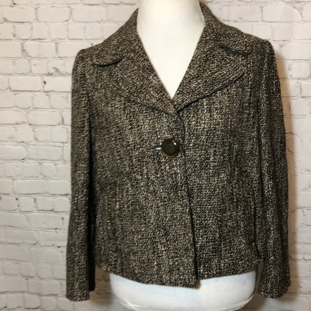 Elie Tahari One Button Wool Tweed Blazer